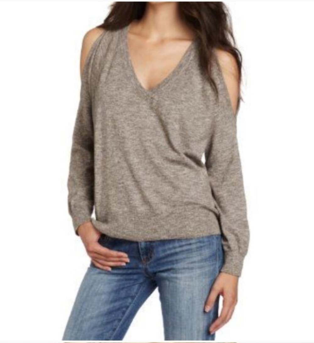 French Connection Brown Knit Silk Back Cold Shoulder Top Women's Size Small
